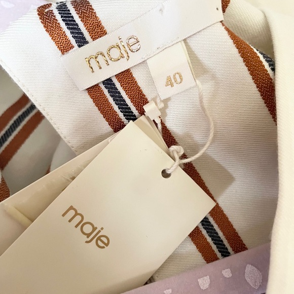 Maje Ieni Striped Peplum Romper in White - Picture 12 of 14